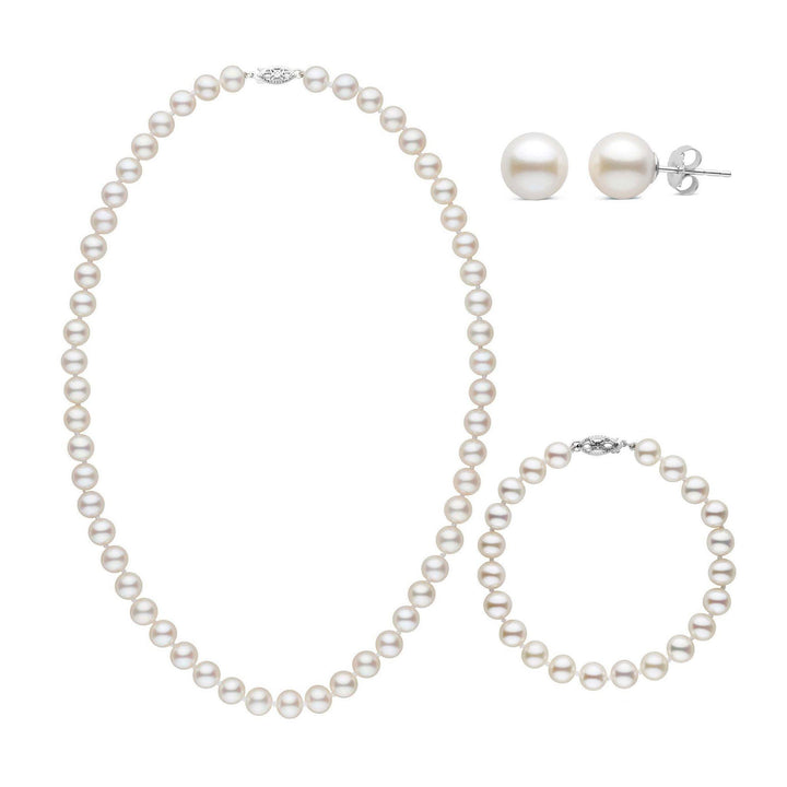 18 Inch 3 Piece Set of 7.5-8.0 mm AAA White Freshwater Pearls