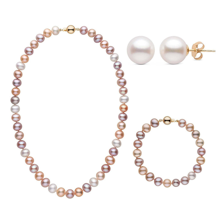 18 Inch 3 Piece Set of 8.5-9.0 mm AA+ Multicolor Freshwater Pearls