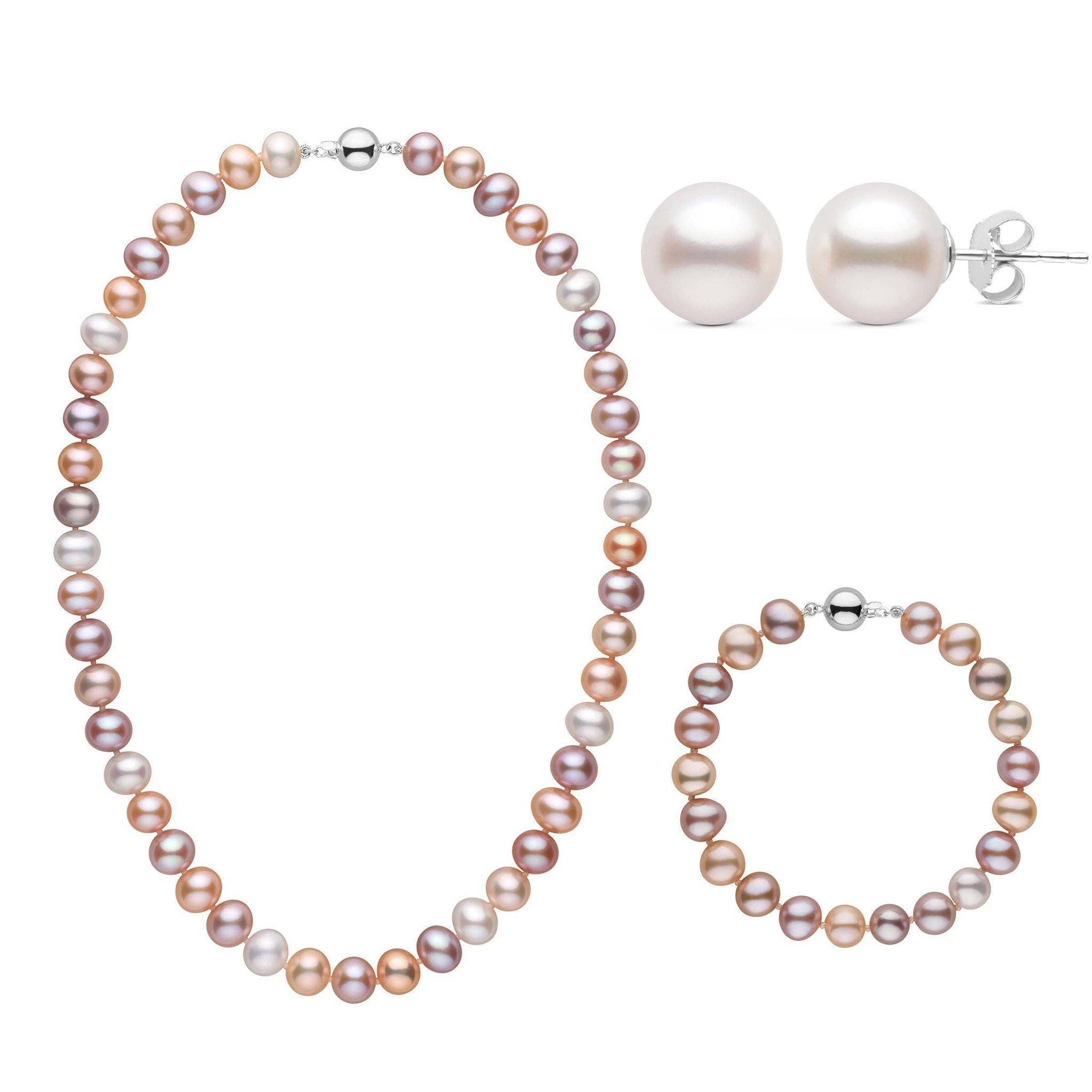 18 Inch 3 Piece Set of 8.5-9.0 mm AA+ Multicolor Freshwater Pearls