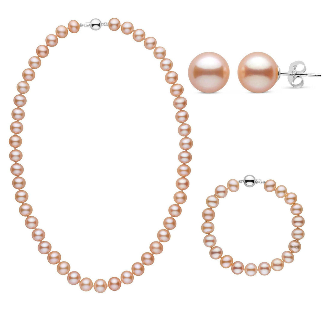 18 Inch 3 Piece Set of 8.5-9.0 mm AA+ Pink Freshwater Pearls