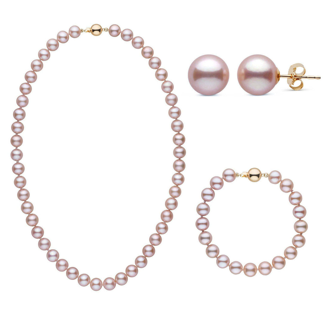 18 Inch 3 Piece Set of 8.5-9.0 mm AAA Lavender Freshwater Pearls