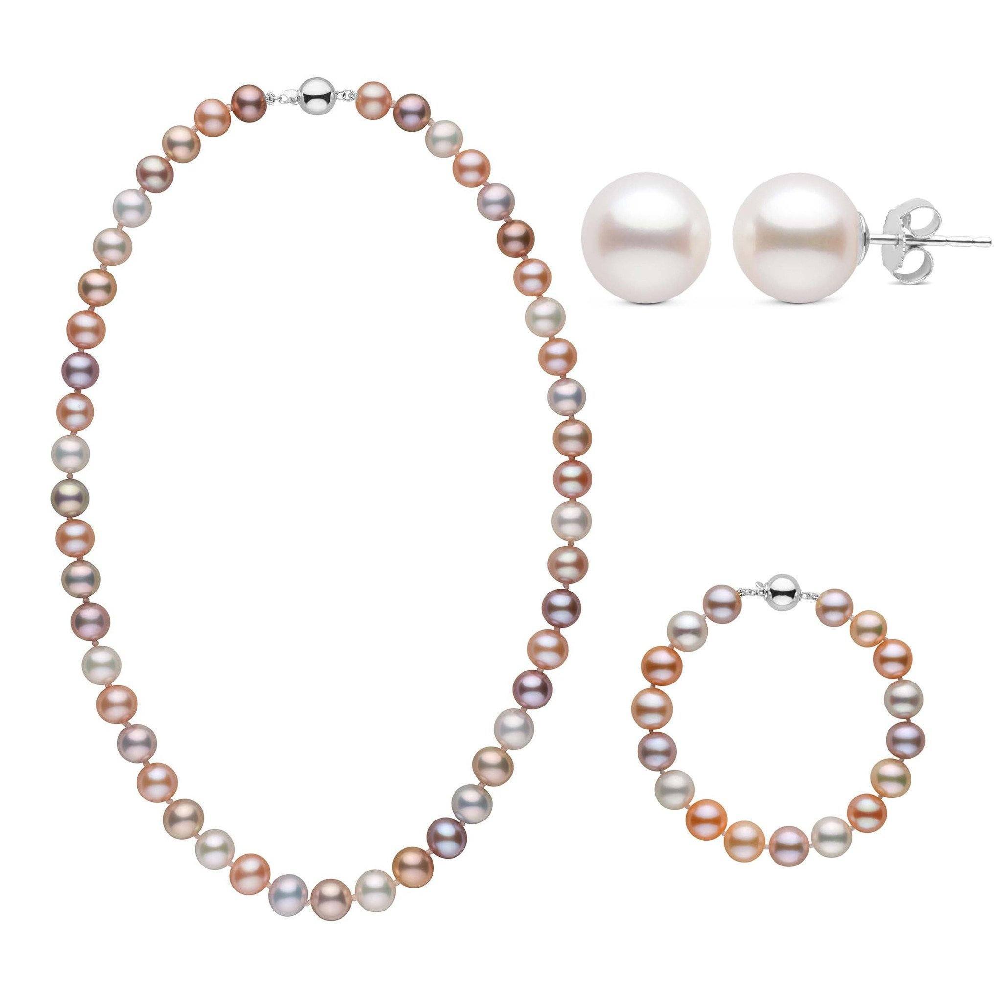 18 Inch 3 Piece Set of 8.5-9.0 mm AAA Multicolor Freshwater Pearls