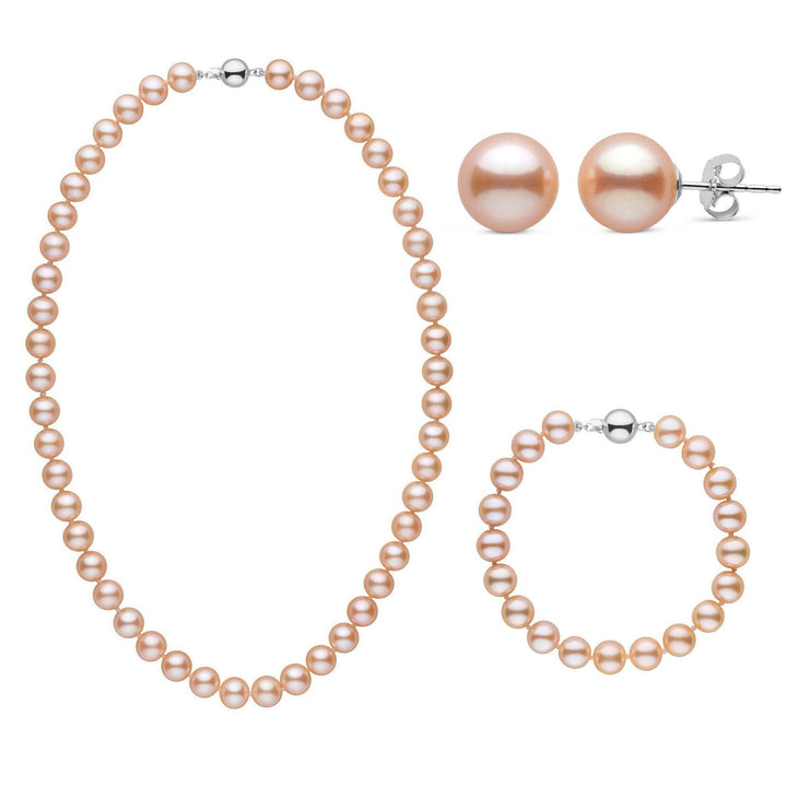 18 Inch 3 Piece Set of 8.5-9.0 mm AAA Pink to Peach Freshwater Pearls