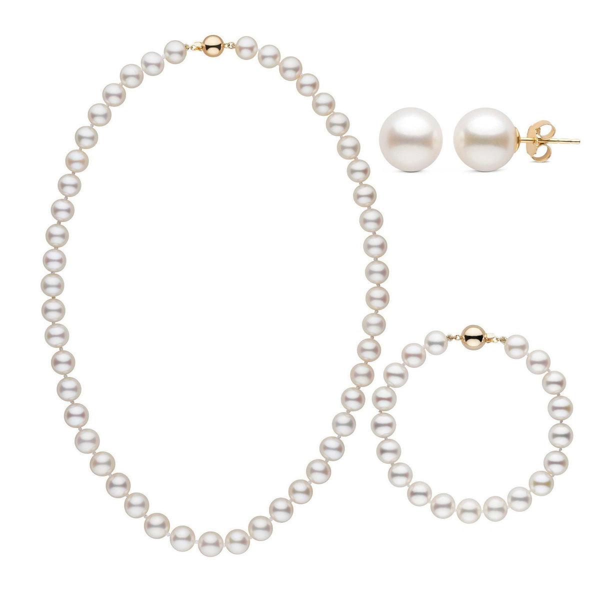 3-Piece Set of 8.5-9.0 mm AAA White Freshwater Pearls