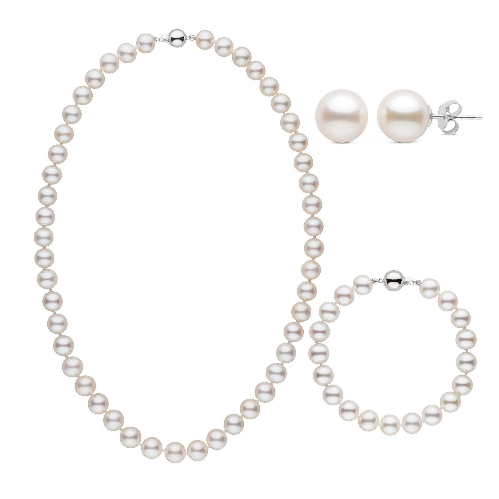 18 Inch 3 Piece Set of 8.5-9.0 mm AAA White Freshwater Pearls