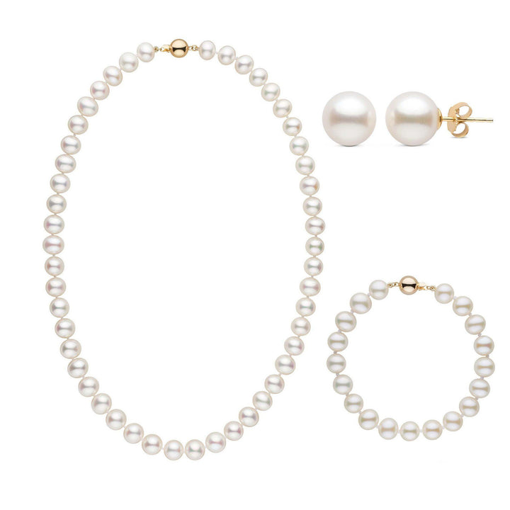 18 Inch 3 Piece Set of 8.5-9.0 mm White AA+ Freshwater Pearls