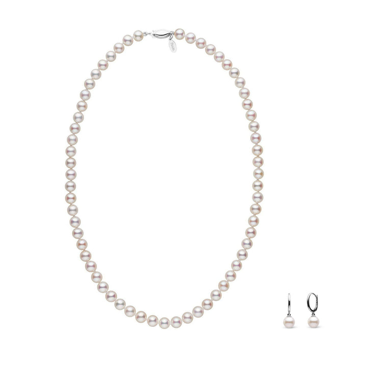 18 Inch 6.5-7.0 mm White Freshadama Freshwater Pearl Necklace with Dangle Earrings