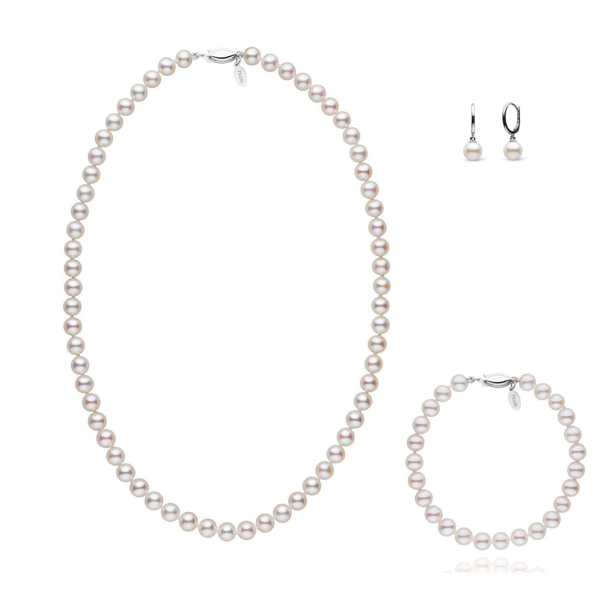 6.5-7.0 mm White Freshadama Freshwater Pearl Set with Dangle Earrings