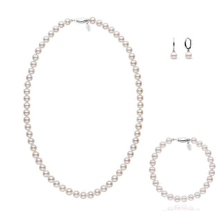 6.5-7.0 mm White Freshadama Freshwater Pearl Set with Dangle Earrings