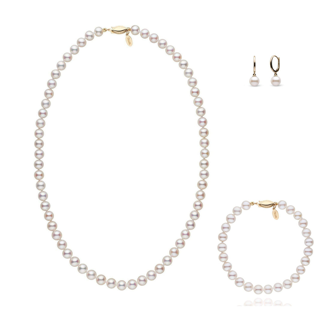 18 Inch 6.5-7.0 mm White Freshadama Freshwater Pearl Set with Dangle Earrings