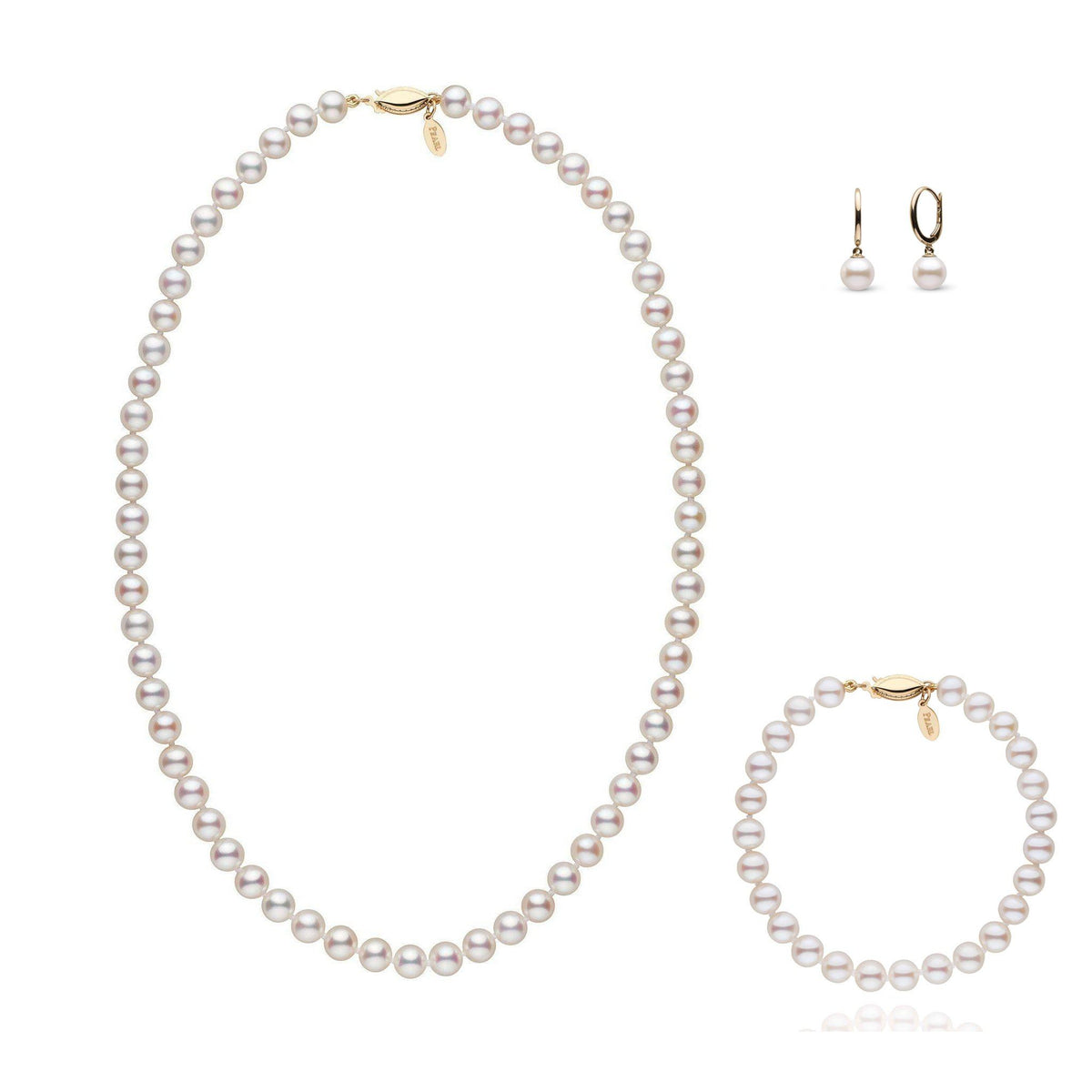 6.5-7.0 mm White Freshadama Freshwater Pearl Set with Dangle Earrings