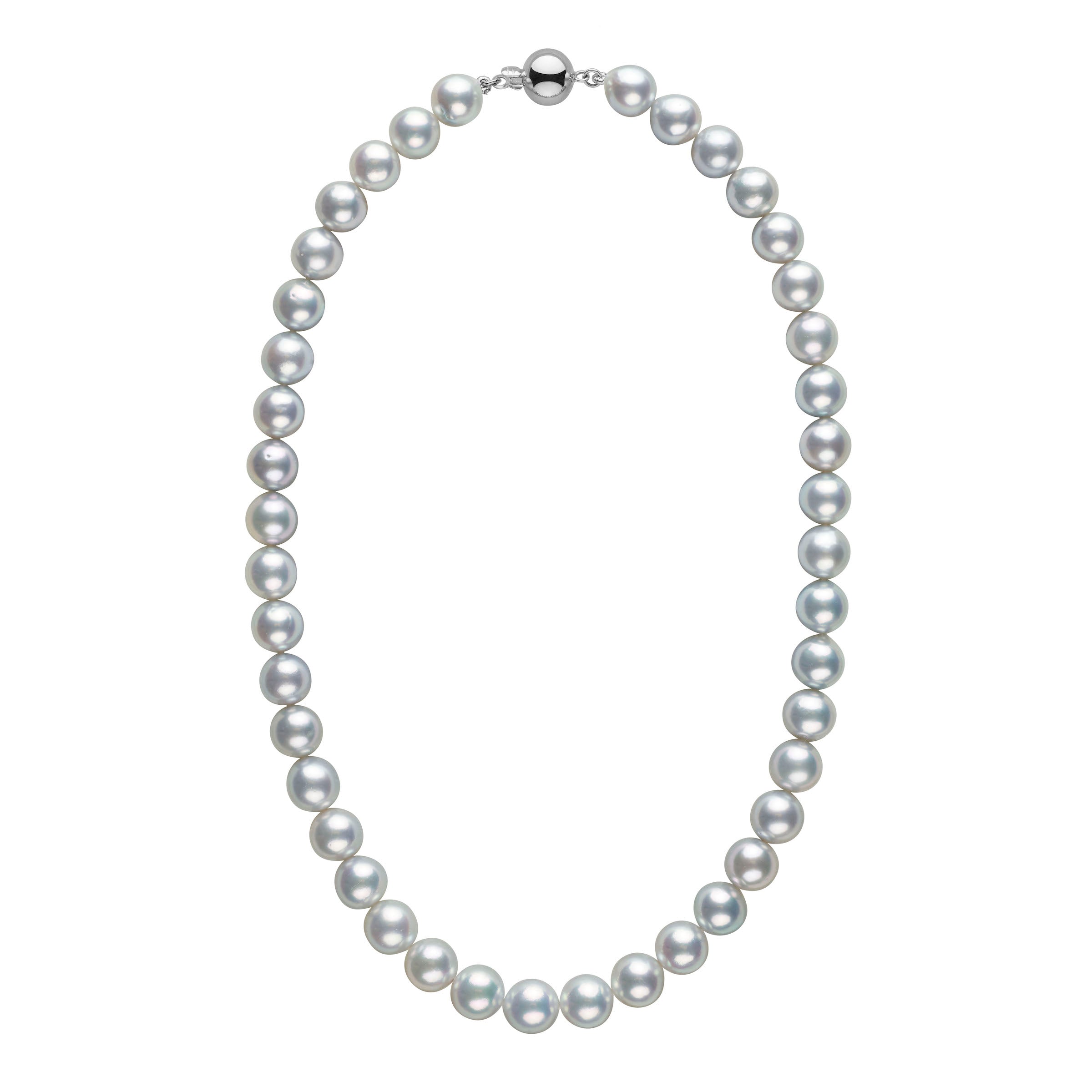9.5-10.0 mm 18 Inch Silver Akoya Pearl Necklace in white gold