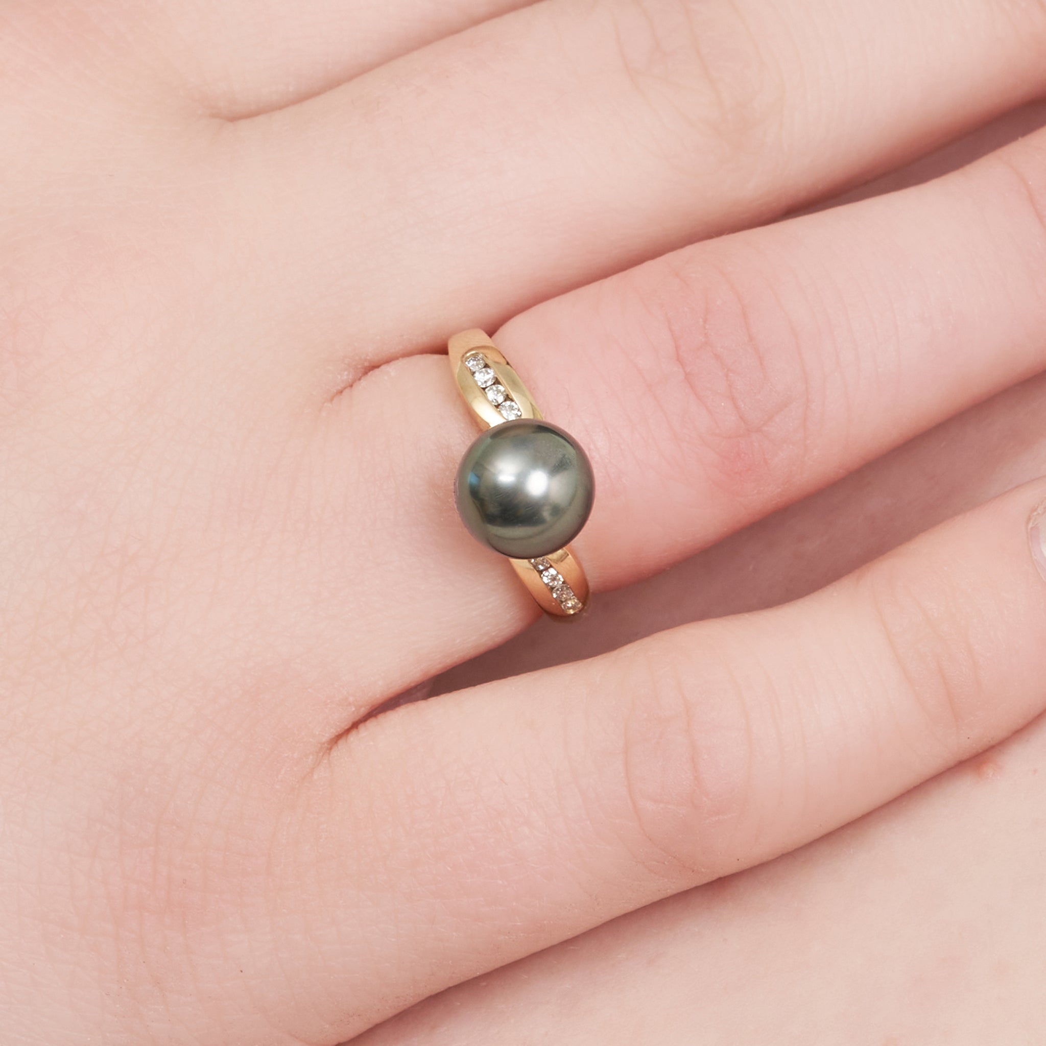 Desire Collection 9.0-10.0 mm Tahitian Pearl and Diamond Ring