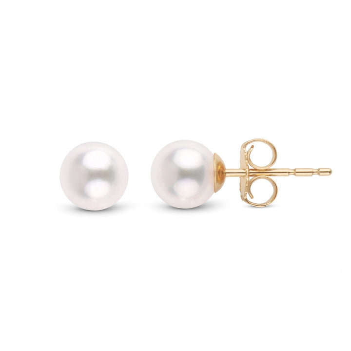 5.5-6.0 mm White AAA Akoya Pearl Stud Earrings Yellow Gold