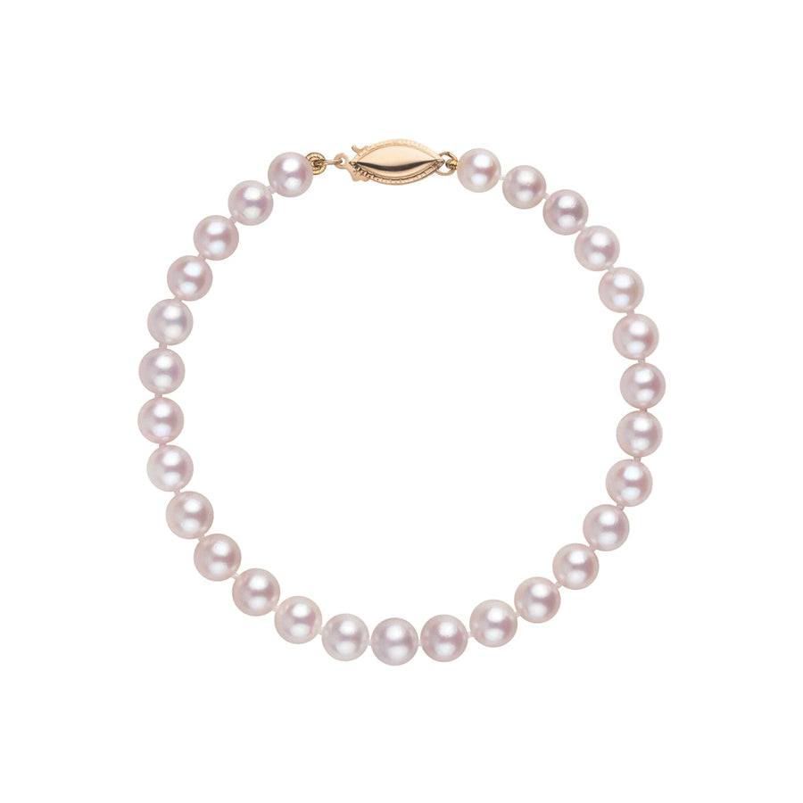 5.5-6.0 mm AA+ White Akoya Pearl Bracelet Yellow Gold