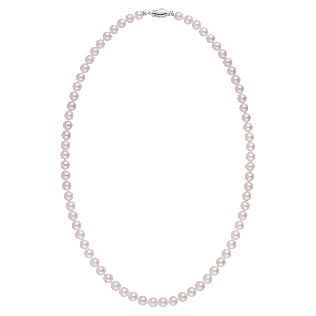5.5-6.0 mm 18 Inch AA+ White Akoya Pearl Necklace White Gold