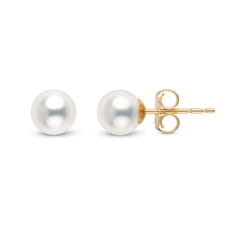 5.5-6.0 mm White Freshadama Freshwater Pearl Stud Earrings yellow gold