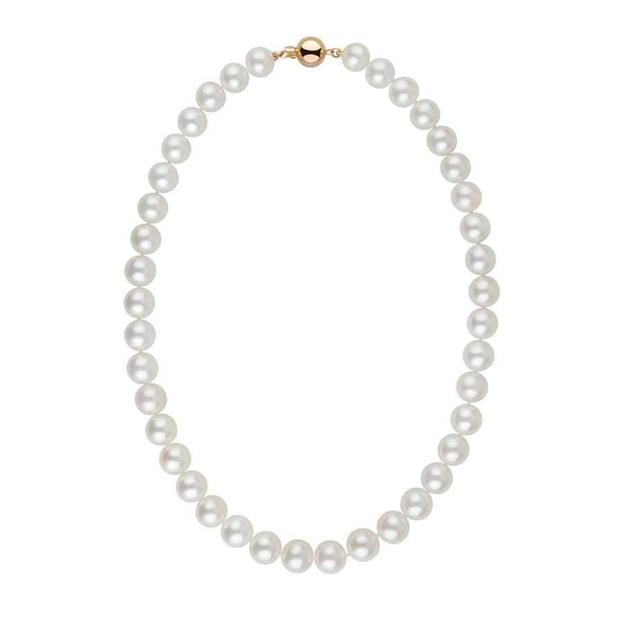 10.0-11.0 mm 18 Inch AAA White Freshwater Pearl Necklace featuring lustrous round pearls with a gold clasp, perfect for elegant and timeless style.
