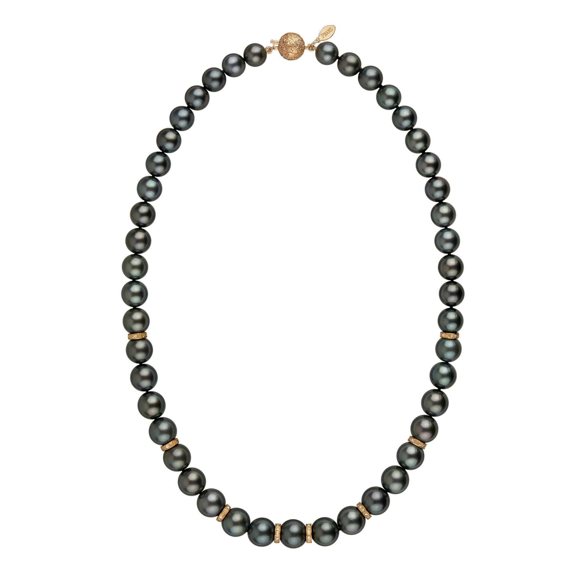 Refined Celestial 8.0-9.9 mm AAA Tahitian Round Pearl and Diamond Necklace