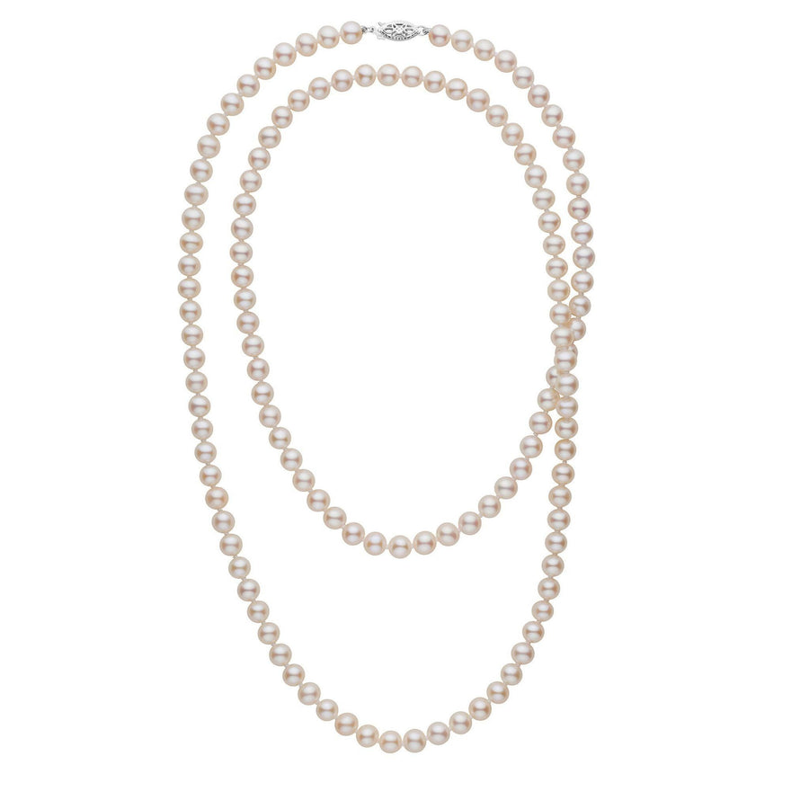 Classic 35-inch 6.5-7.0 mm AAA White Freshwater Pearl Necklace featuring lustrous, round white pearls strung with a silver clasp for elegant, timeless style.