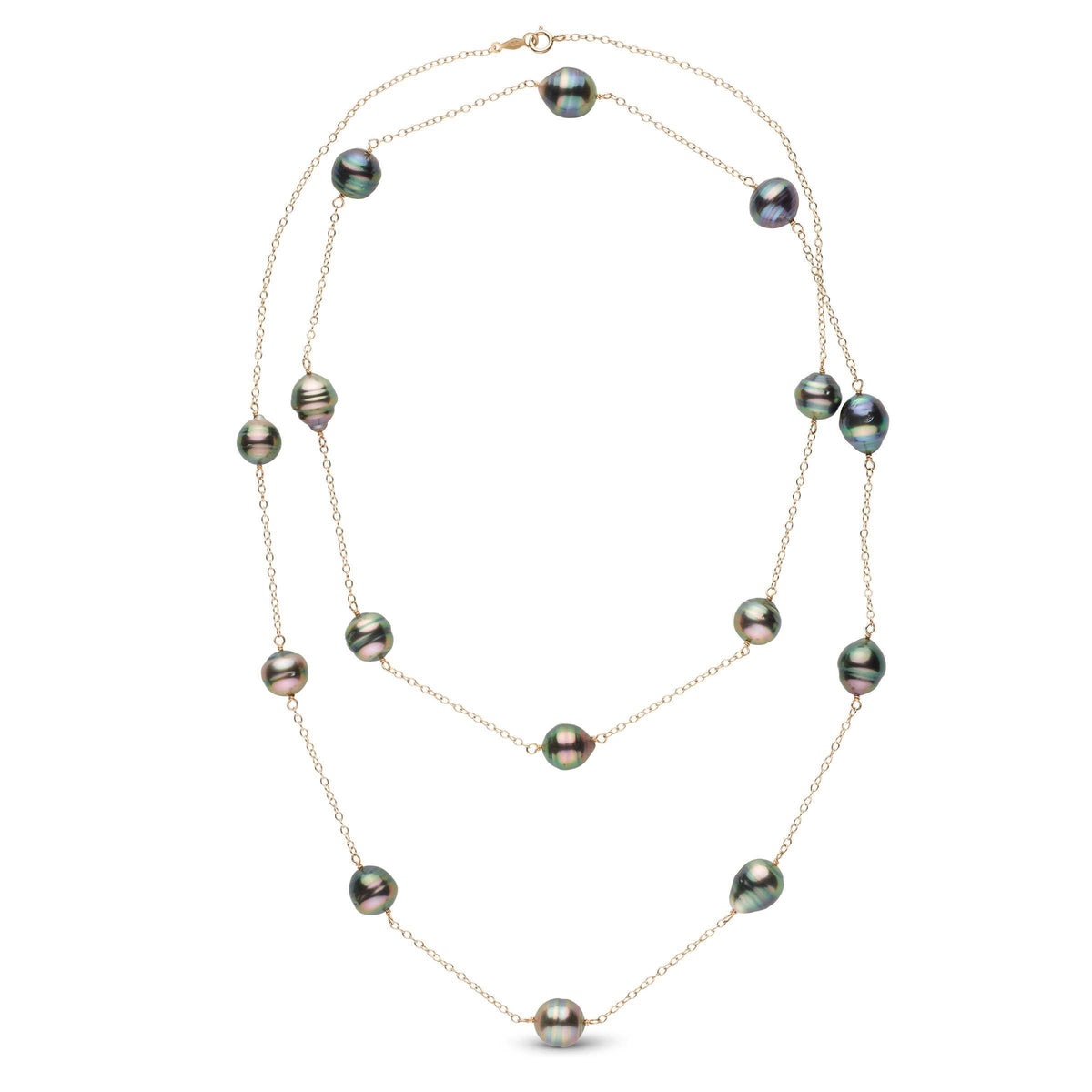 35-inch 9.0-10.0 mm AAA Tahitian Baroque Tin Cup Necklace Yellow Gold