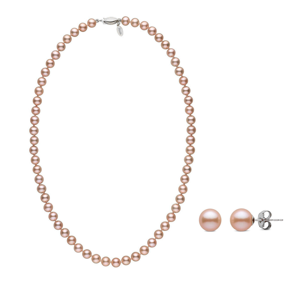 6.5-7.0 mm Pink Freshadama Pearl Necklace and Earring Set wg