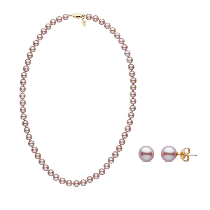 18 Inch 6.5-7.0 mm Lavender Freshadama Pearl Necklace and Earring Set