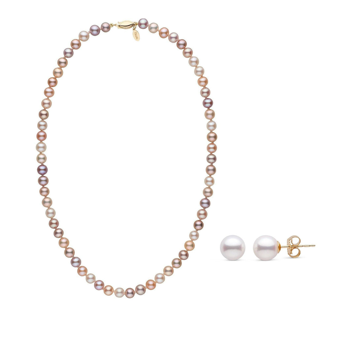 18 Inch 6.5-7.0 mm Multicolor Freshadama Pearl Necklace and Earring Set