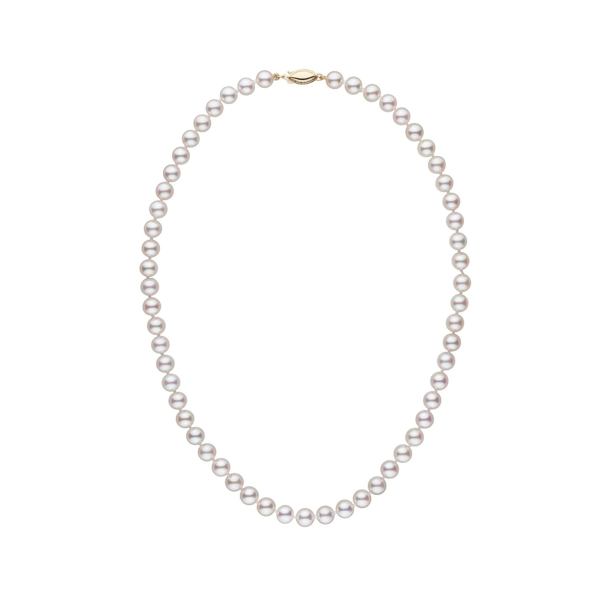 6.0-6.5 mm 16 Inch White Akoya AAA Pearl Necklace Yellow Gold