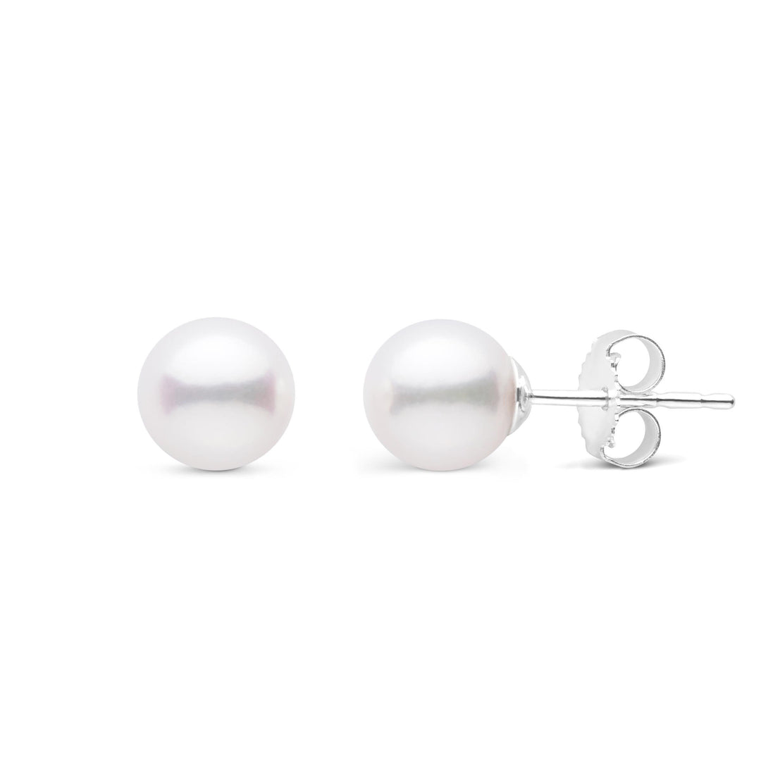 6.0-6.5 mm AA+ White Akoya Pearl Stud Earrings White Gold