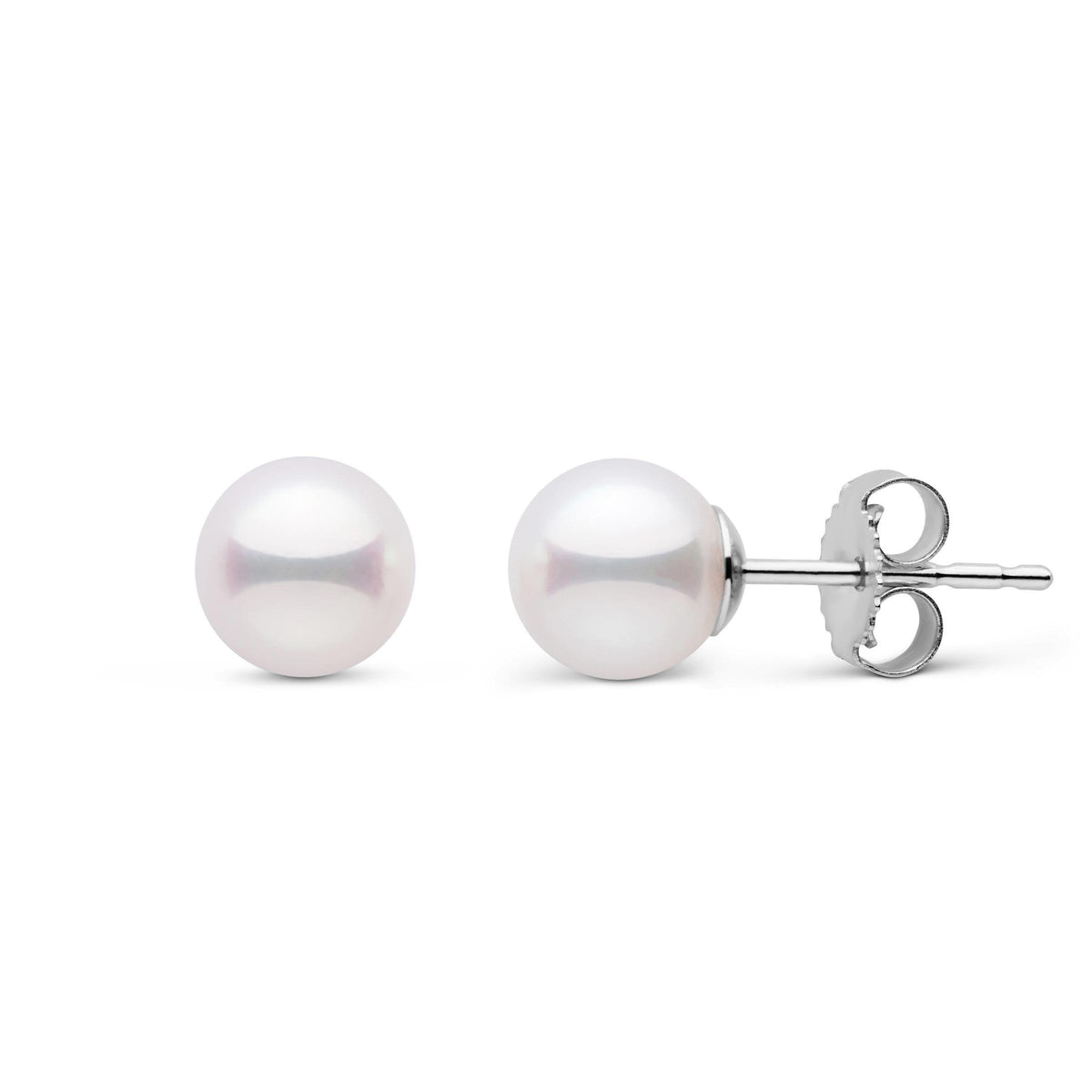 6.0-6.5 mm AAA White Akoya Pearl Stud Earrings White Gold