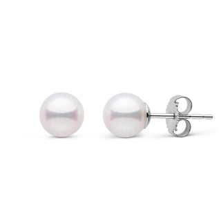 6.0-6.5 mm AAA White Akoya Pearl Stud Earrings White Gold