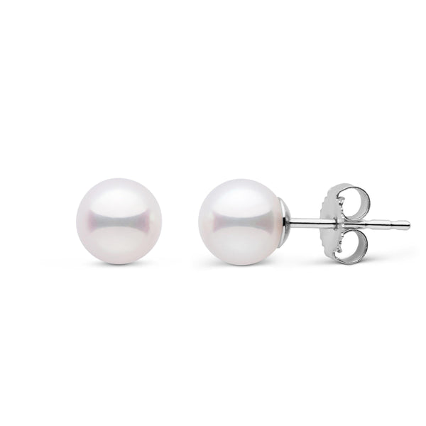 6.0-6.5 mm AAA White Akoya Pearl Stud Earrings White Gold