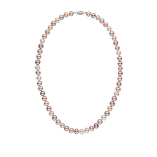 6.5-7.0 mm Multicolor Freshwater Pearl Necklace with natural-color white, pink, peach and lavender pearls in White gold