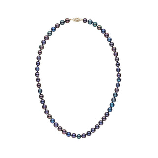 Elegant 6.5-7.0 mm AAA Black Freshwater Pearl Necklace featuring a strand of lustrous, multicolored black pearls with a decorative clasp, perfect for sophisticated style.