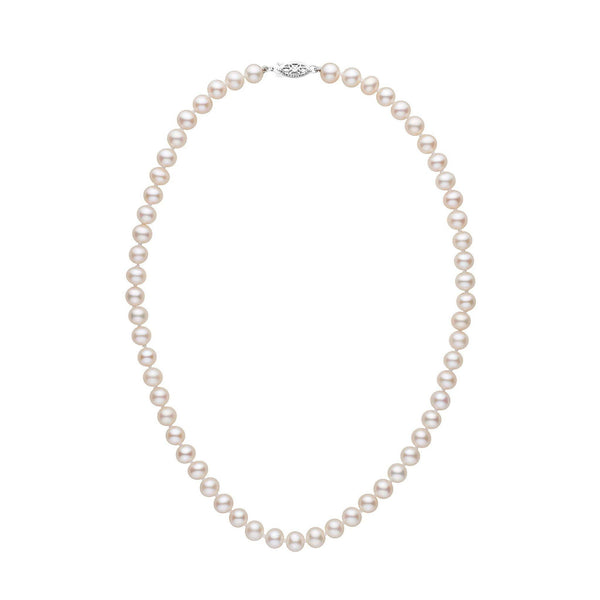 6.5-7.0 mm AAA White Freshwater Pearl Necklace featuring lustrous round pearls with a classic clasp, perfect for elegant and timeless jewelry collections.