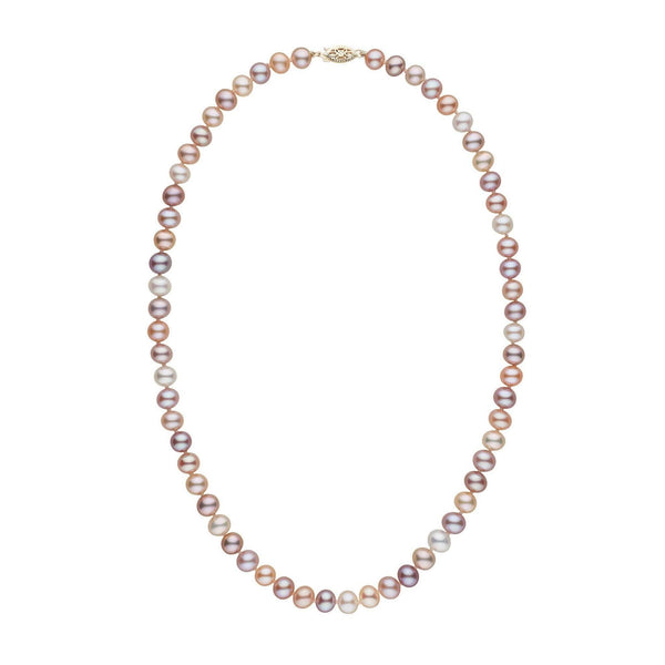 6.5-7.0 mm Multicolor Freshwater Pearl Necklace with natural-color white, pink, peach and lavender pearls in yellow gold