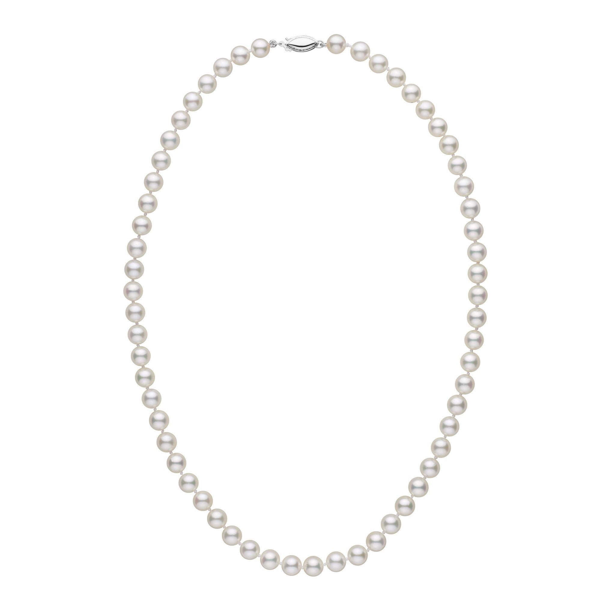 6.5-7.0 mm 18 Inch AA+ White Akoya Pearl Necklace White Gold