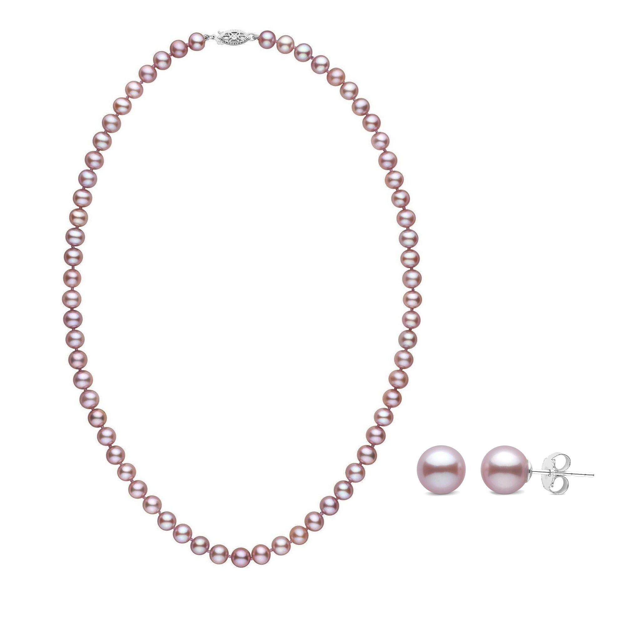 6.5-7.0 mm Lavender AAA Freshwater Pearl 18 Inch Necklace and Stud Earring Set