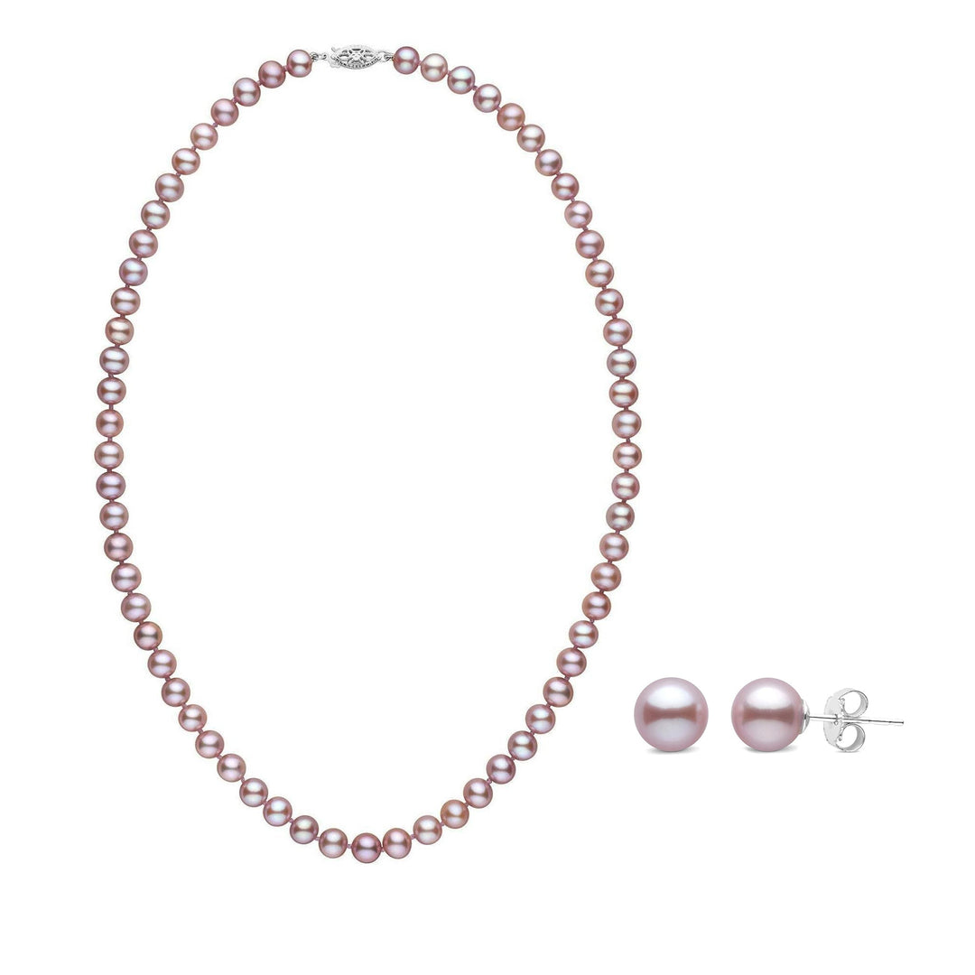 6.5-7.0 mm AAA Lavender Freshwater Pearl 18 Inch Necklace and Stud Earring Set