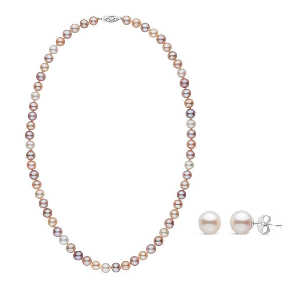 6.5-7.0 mm Multicolor AAA Freshwater Pearl Necklace and Stud Earring Set featuring a delicate strand of multicolored freshwater pearls with matching pearl stud earrings.