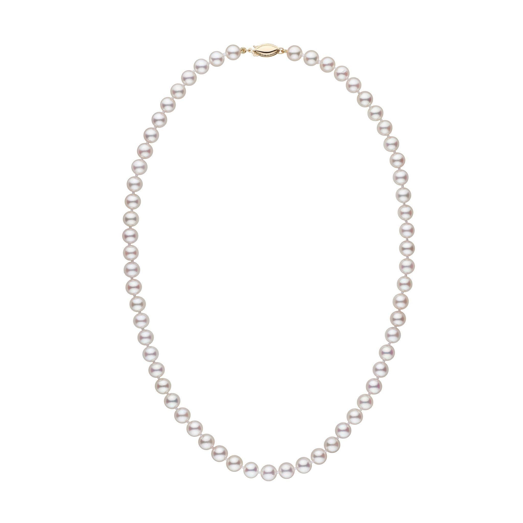 6.5-7.0 mm 18 Inch AAA White Akoya Pearl Necklace Yellow Gold