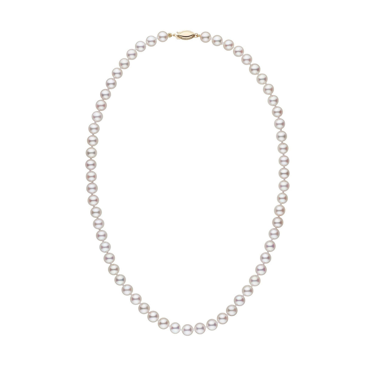 6.5-7.0 mm 18 Inch AAA White Akoya Pearl Necklace Yellow Gold