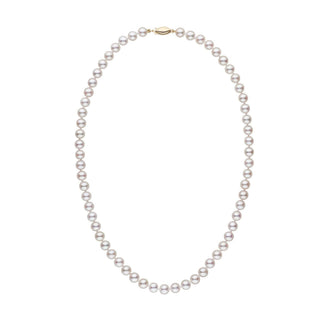 6.5-7.0 mm 18 Inch AAA White Akoya Pearl Necklace Yellow Gold