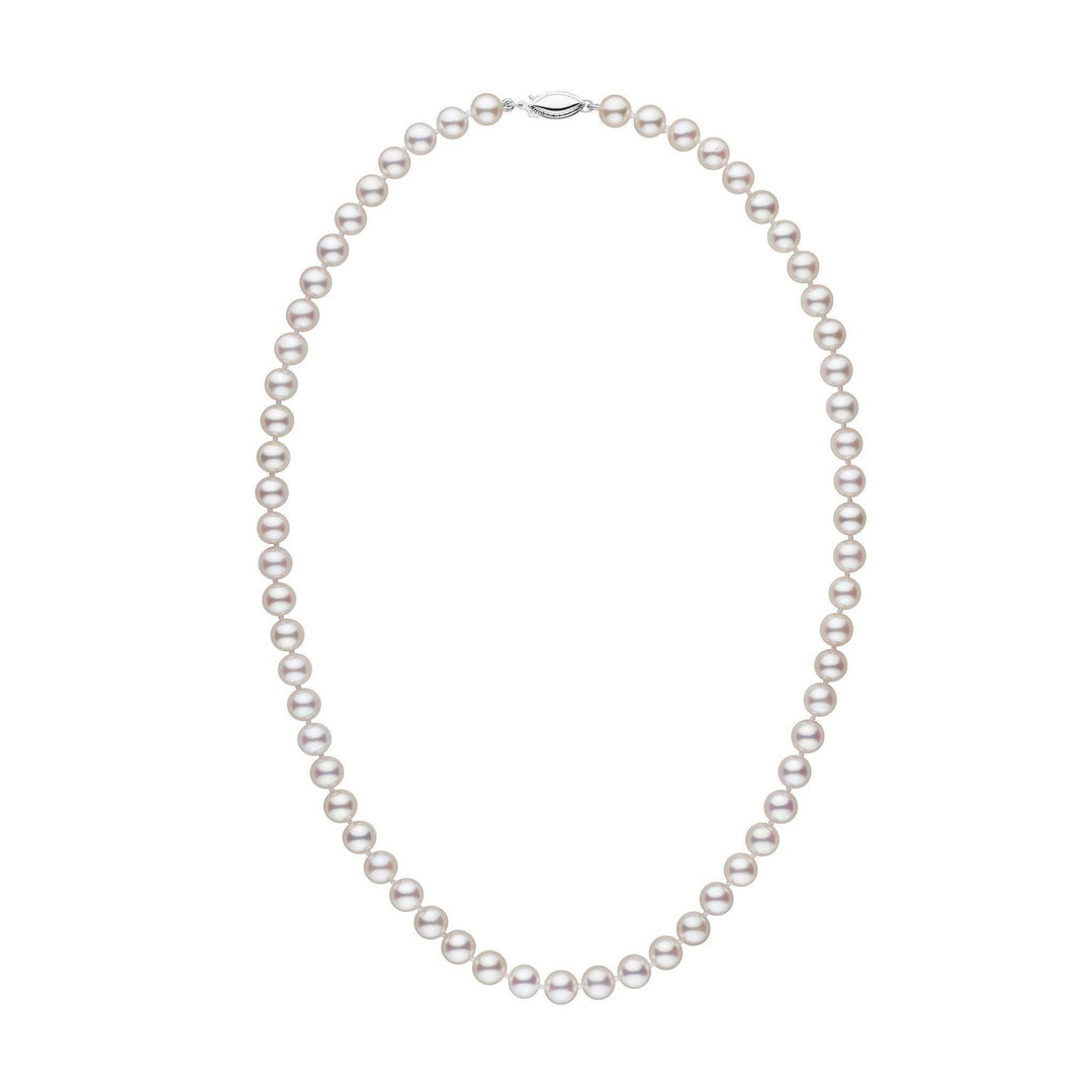 6.5-7.0 mm 18 Inch AAA White Akoya Pearl Necklace White Gold