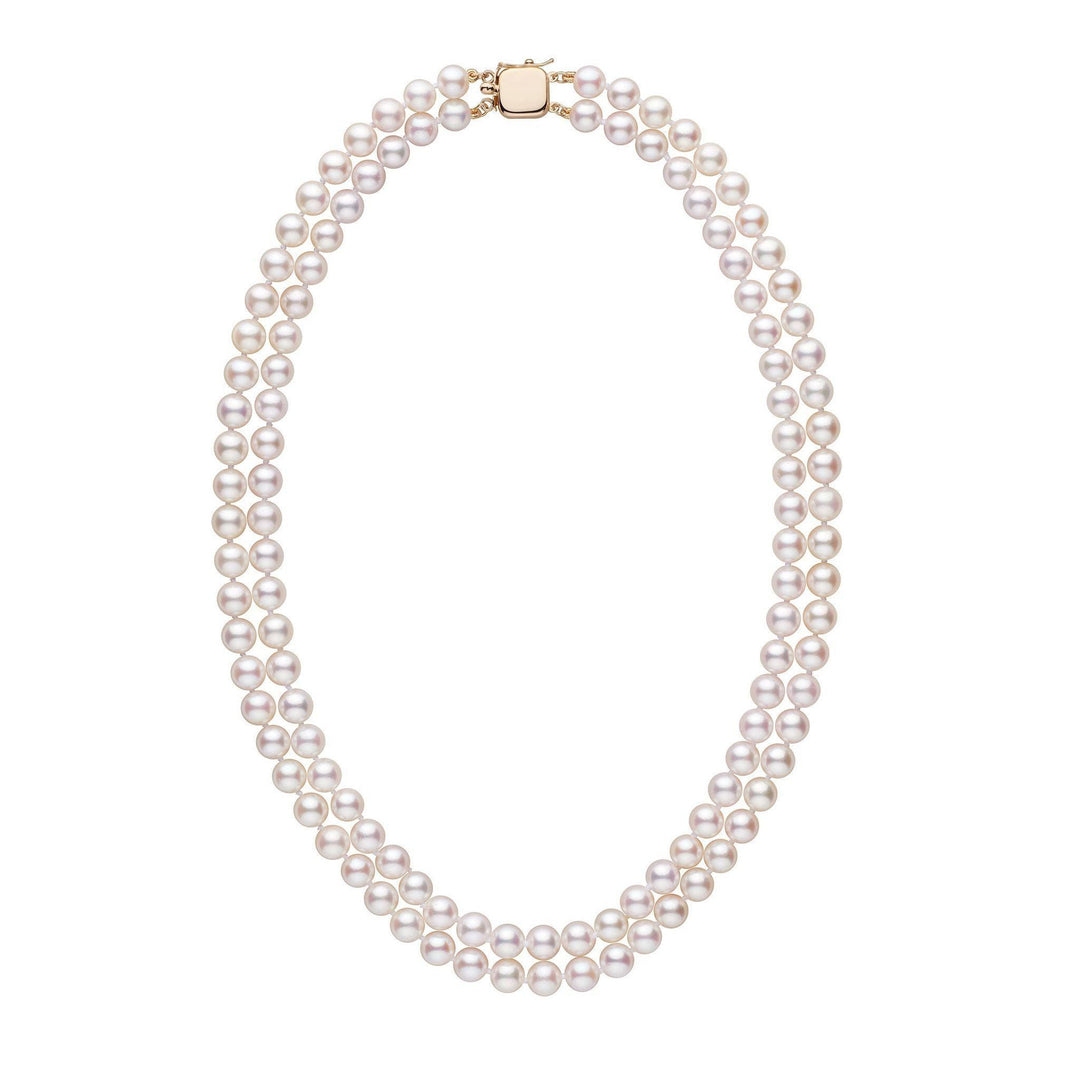 Products 6.5-7.0 mm 18-inch Double-Strand White Akoya AA+ Pearl Necklace Yellow Gold