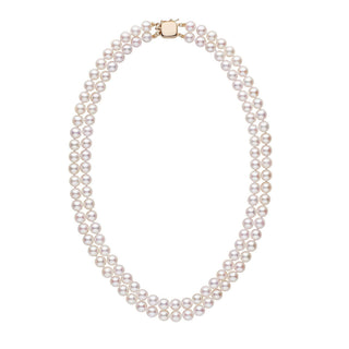 Products 6.5-7.0 mm 18-inch Double-Strand White Akoya AA+ Pearl Necklace Yellow Gold