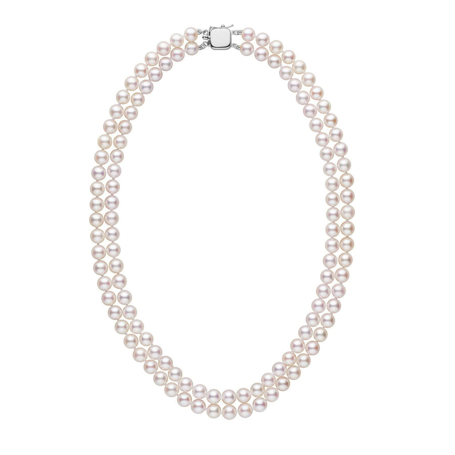 Products 6.5-7.0 mm 18-inch Double-Strand White Akoya AA+ Pearl Necklace White Gold