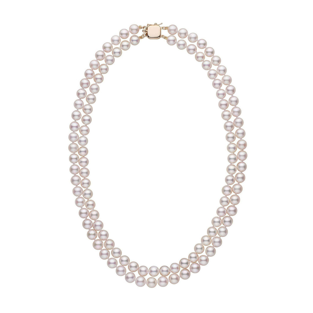6.5-7.0 mm 18-inch Double-Strand White Akoya AAA Pearl Necklace Yellow Gold