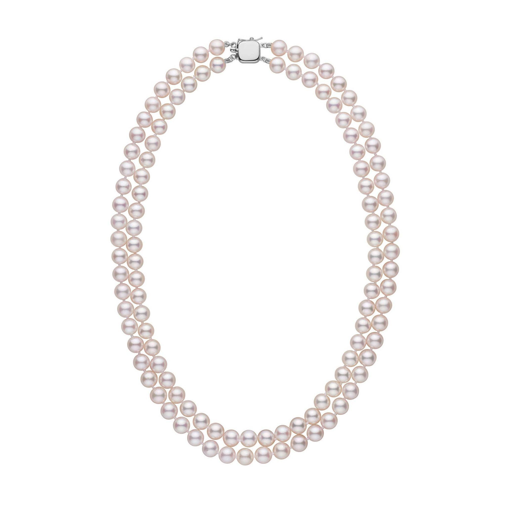 6.5-7.0 mm 18-inch Double-Strand White Akoya AAA Pearl Necklace White Gold